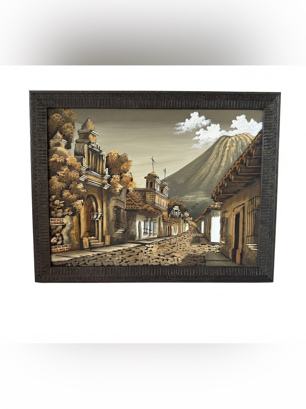 🎨 Vintage Folk Art Painting – Guatemala Street Scene ✨